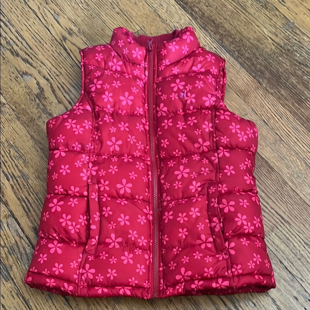Old Navy Floral Puffer Vest in Red and Pink